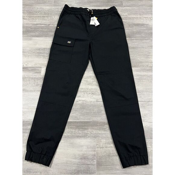 Mens Caterpillar Size Medium Black Ripstop Canvas Cuffed Jogger DrawString Pants - Picture 1 of 10
